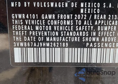 2017 Volkswagen Jetta 1.4T Se z USA, uszkodzony, nr VIN 3VWB67AJ9HM262189